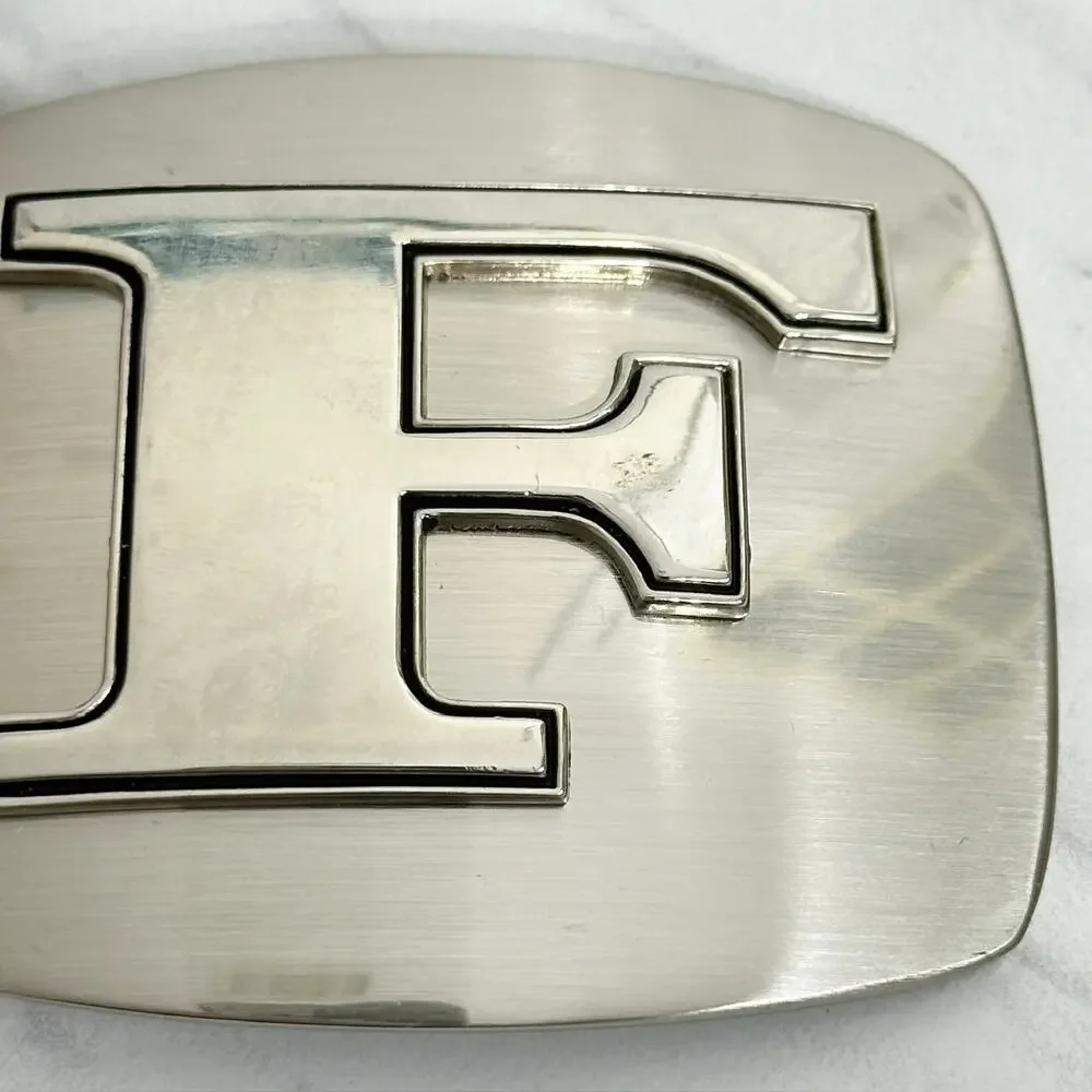 F Letter Initial Monogram Silver Tone Belt Buckle
